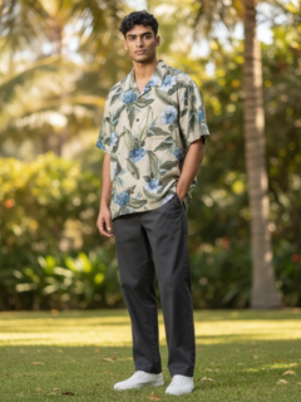 Tommy Bahama Tropical Leaf Floral Patten Short Sleeve Camp Collar Shirt Size XL